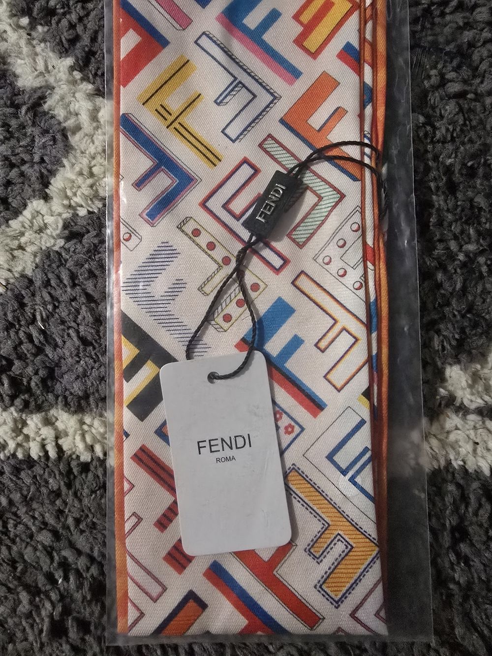 ♡♡♡ Multicolor FF Logo Silk Twilly in Orange, Blue, Pink, Green, Purple - Picture 5 of 6